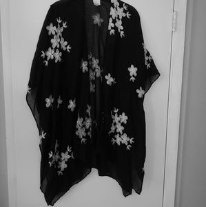 Sonoma black open front poncho with embroidery